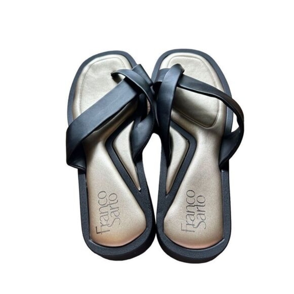 Franco Sarto Black and Gold Platform Thong Sandals - Picture 4 of 7